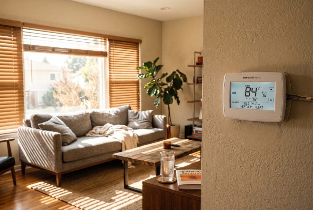 Thermostat reading 84 degrees after the AC stopped working during a July heat wave.